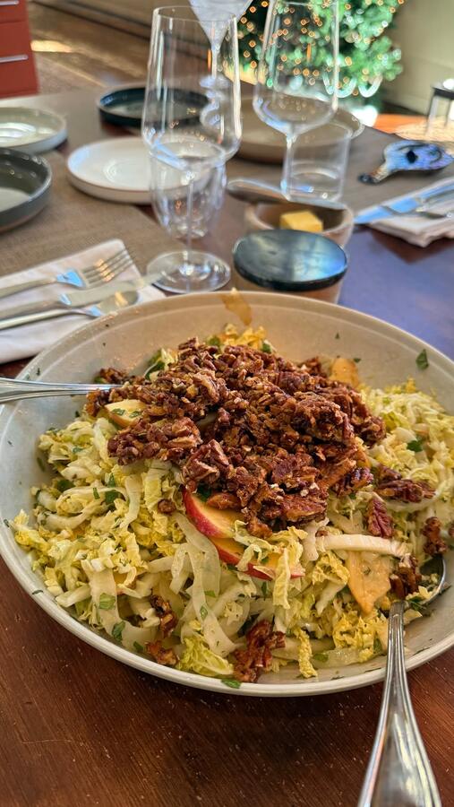 Cabbage noodles under a mushroom bolognese