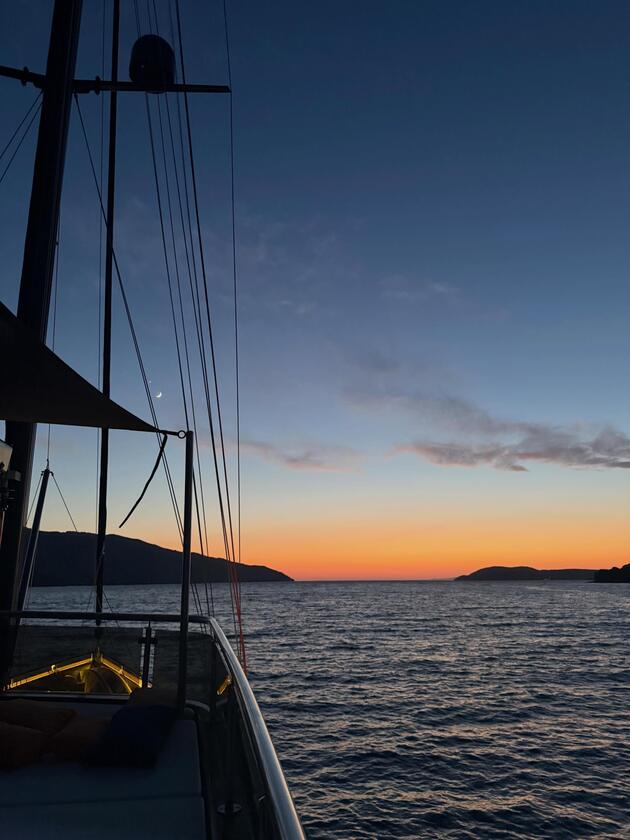 Sunset from the deck of a sailboat