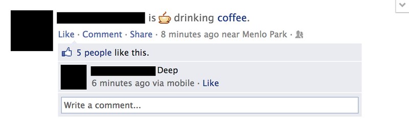 Facebook verb in news feed coffee