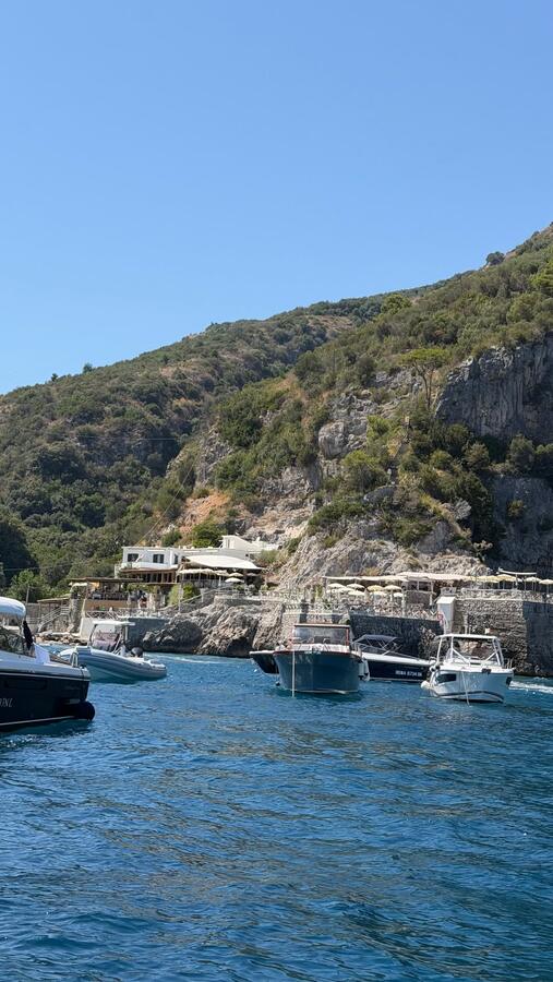 Boats moored along the Amalfi coast